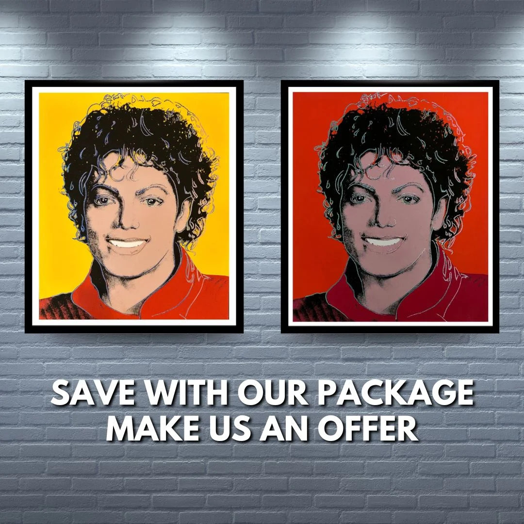 Two framed portraits of a person with text on a brick wall background